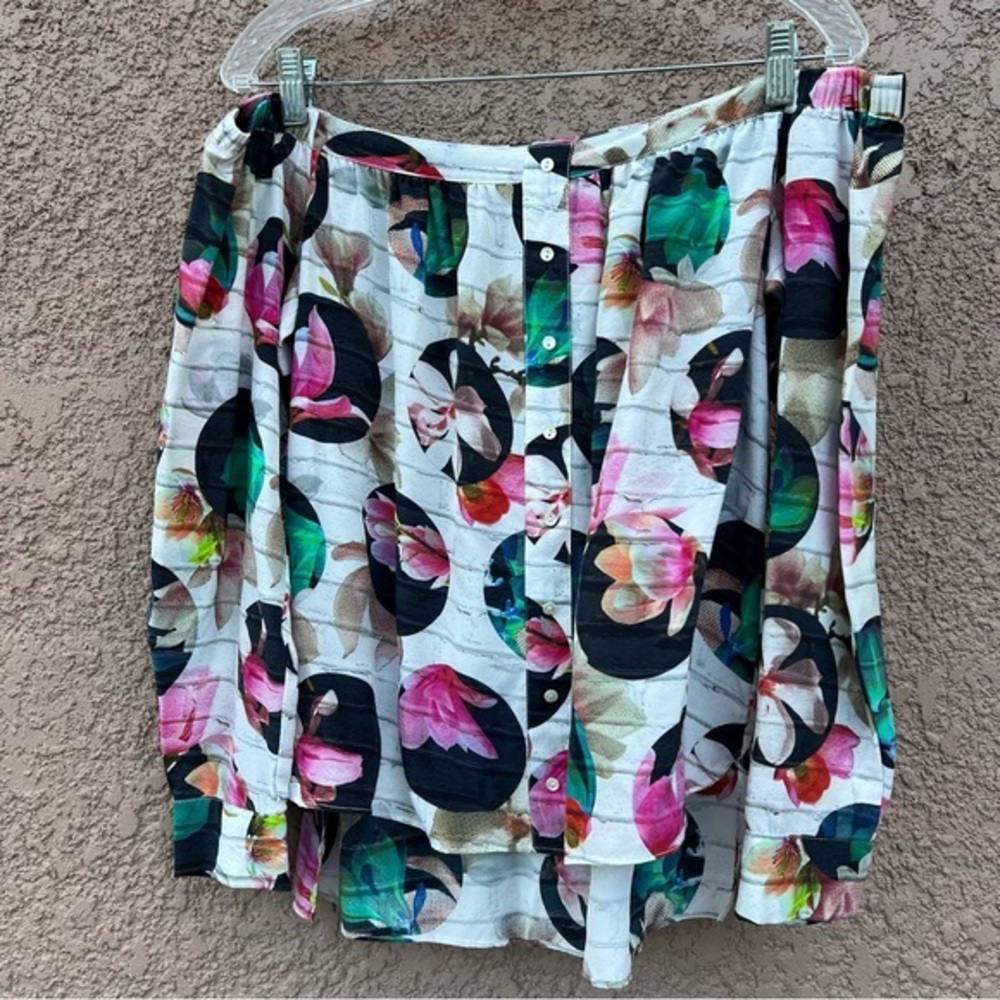 Nicole Miller‎ Artelier Silk Off the Shoulder Blouse Medium Art to Wear Floral